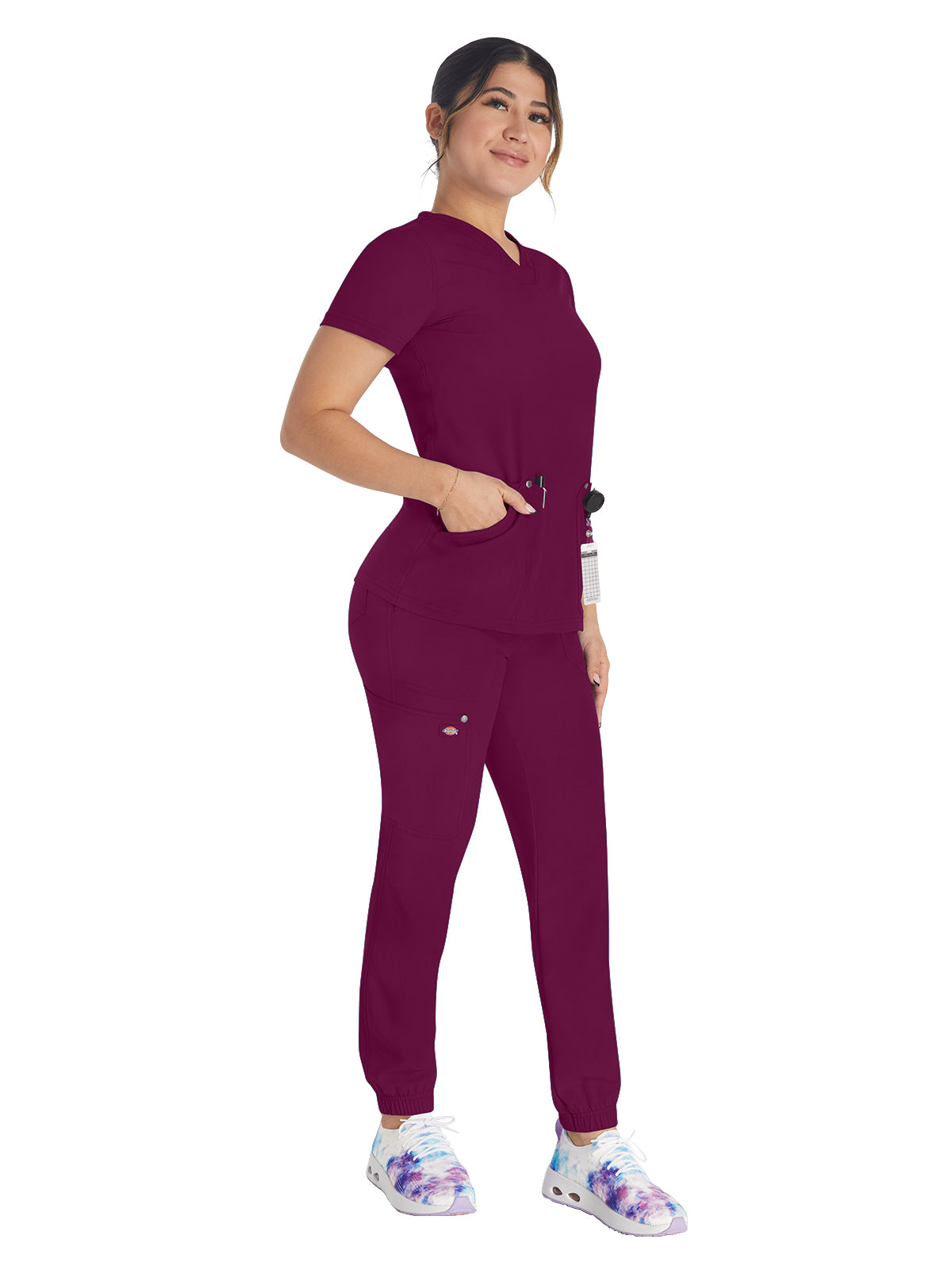 Women's 4-Pocket V-Neck Top - DK678 - Wine