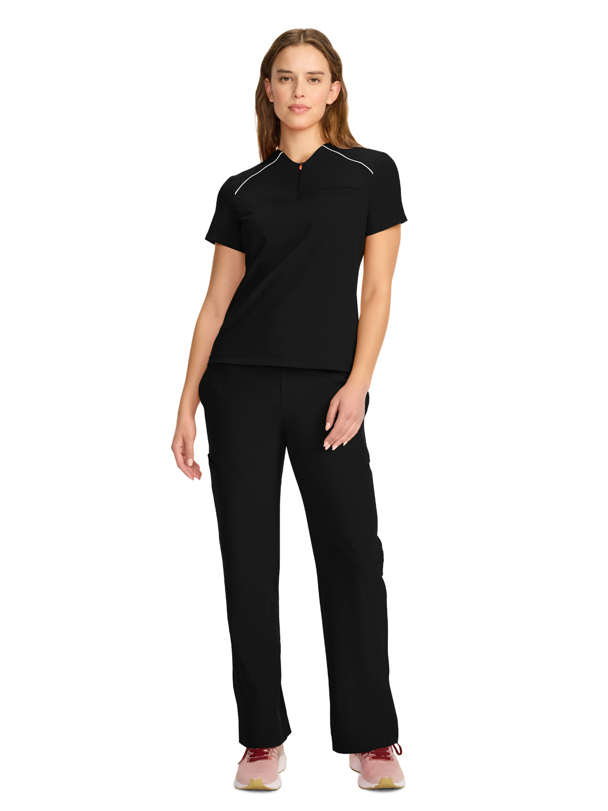 Women's 1-Pocket Henley Top - IN644A - Black
