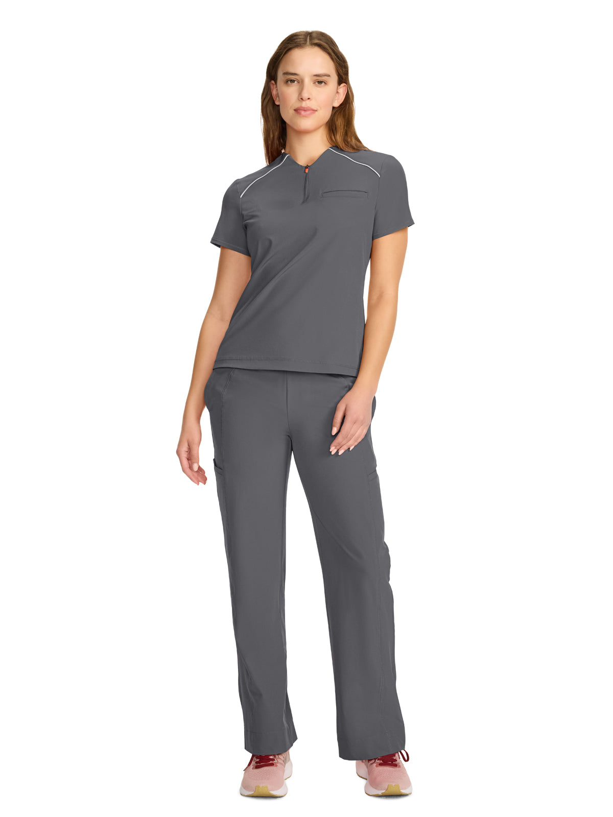 Women's 1-Pocket Henley Top - IN644A - Pewter