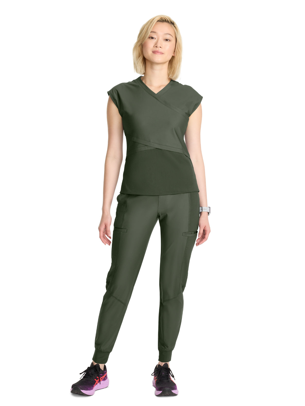 Women's 2-Pocket V-Neck Top - IN645A - Sap Green