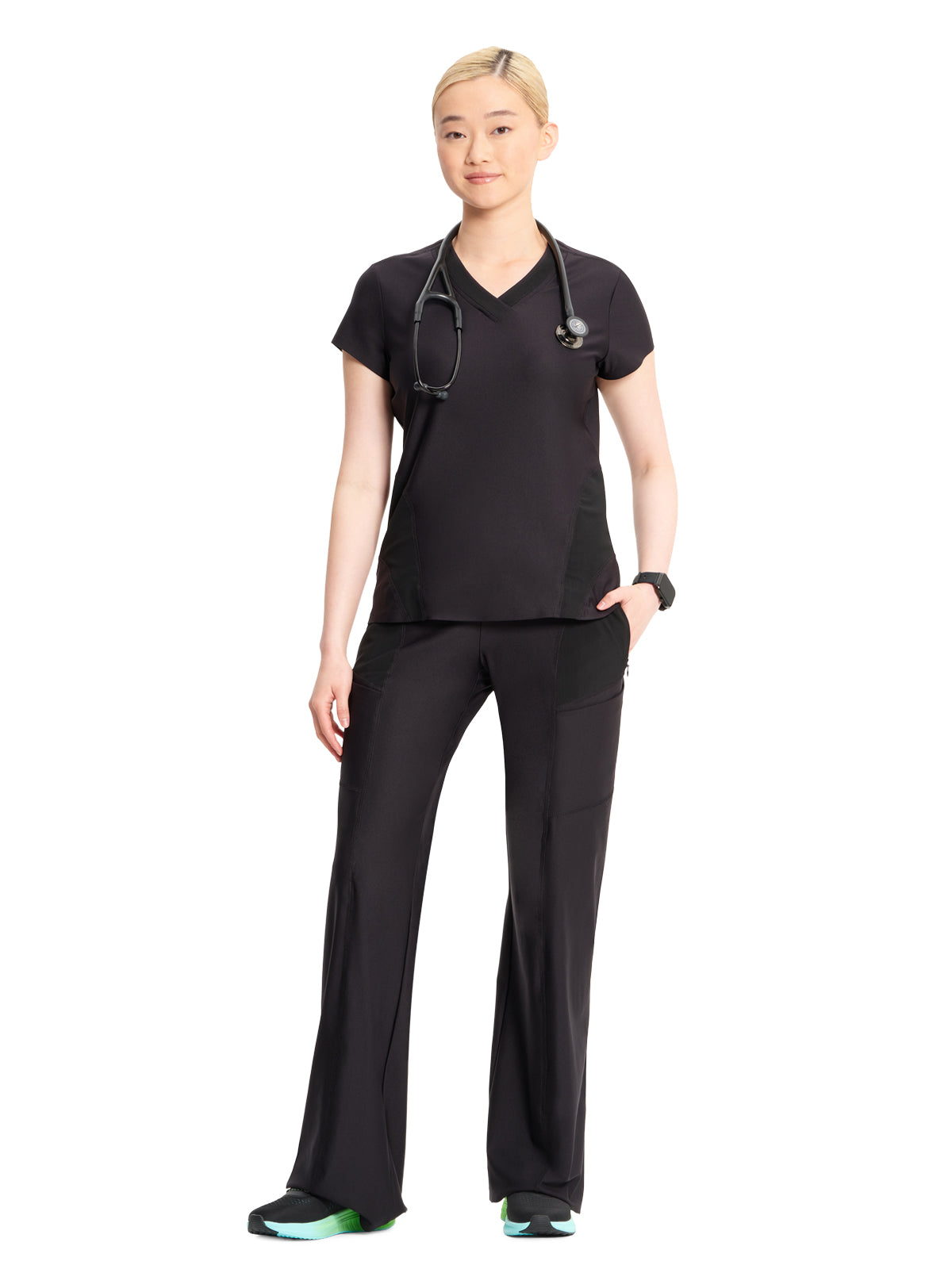 Women's 2-Pocket V-Neck Top - IN706A - Black