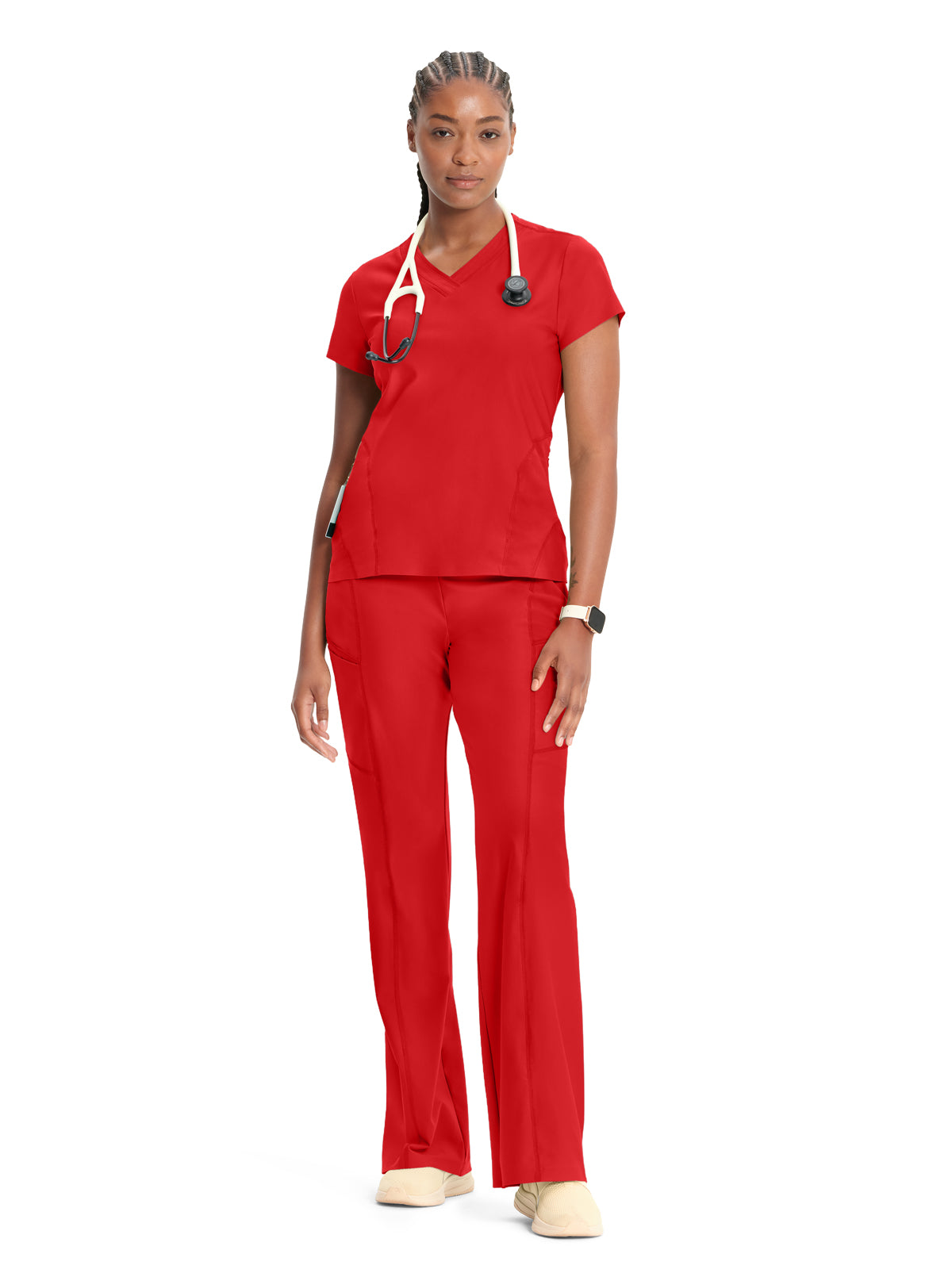 Women's 2-Pocket V-Neck Top - IN706A - Fire Bird
