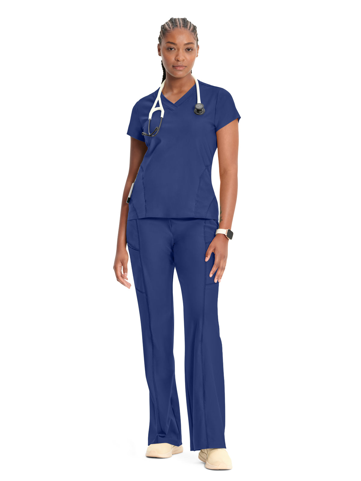 Women's 2-Pocket V-Neck Top - IN706A - Navy