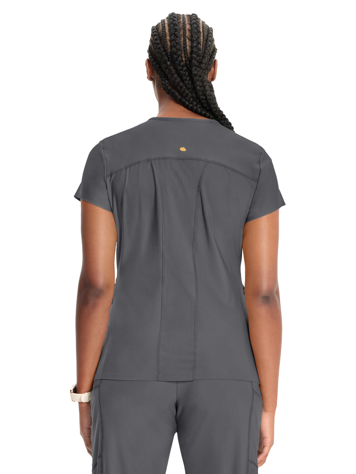 Women's 2-Pocket V-Neck Top - IN706A - Pewter