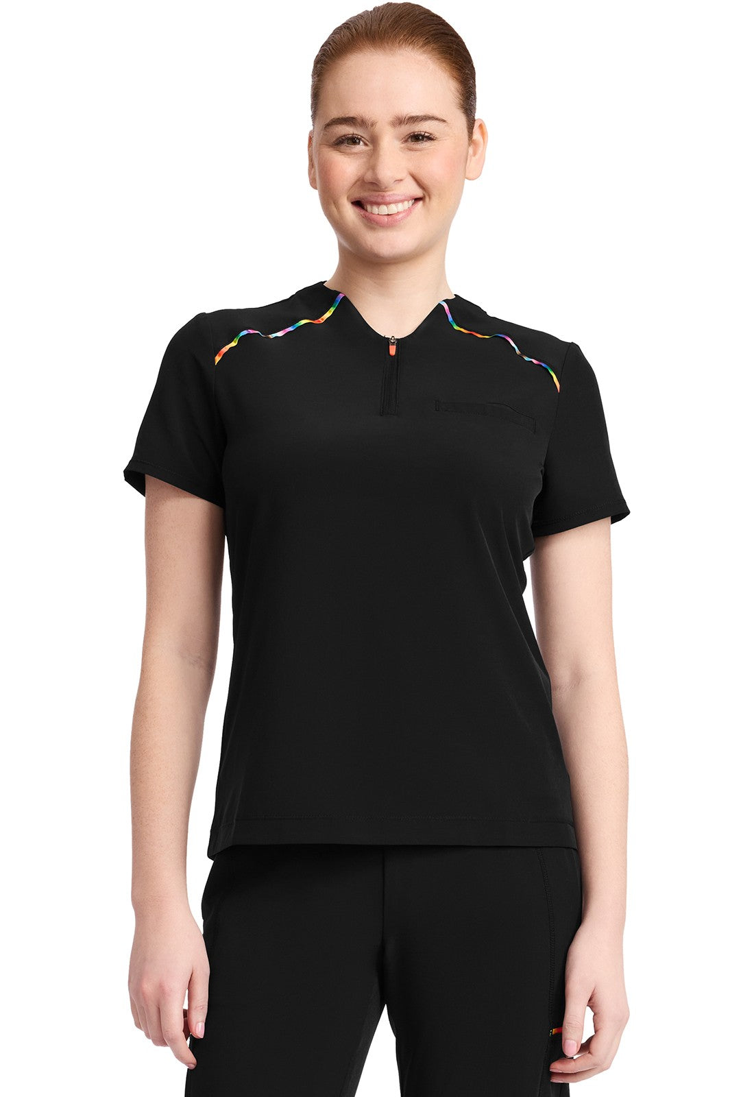 Women's 1-Pocket Zip Henley Top - IN744A - Black