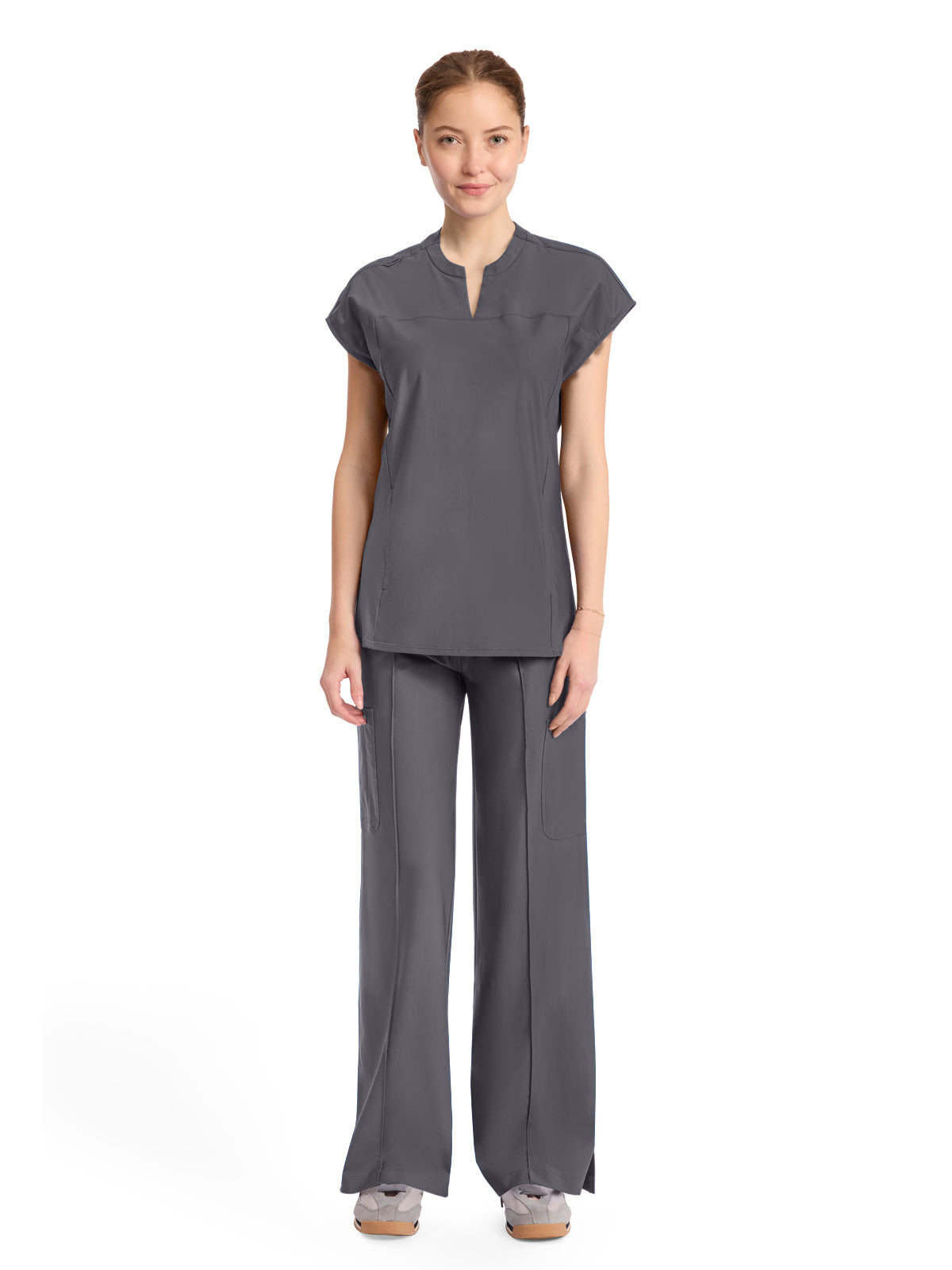 Women's 2-Pocket Henley Top - IN811A - Pewter