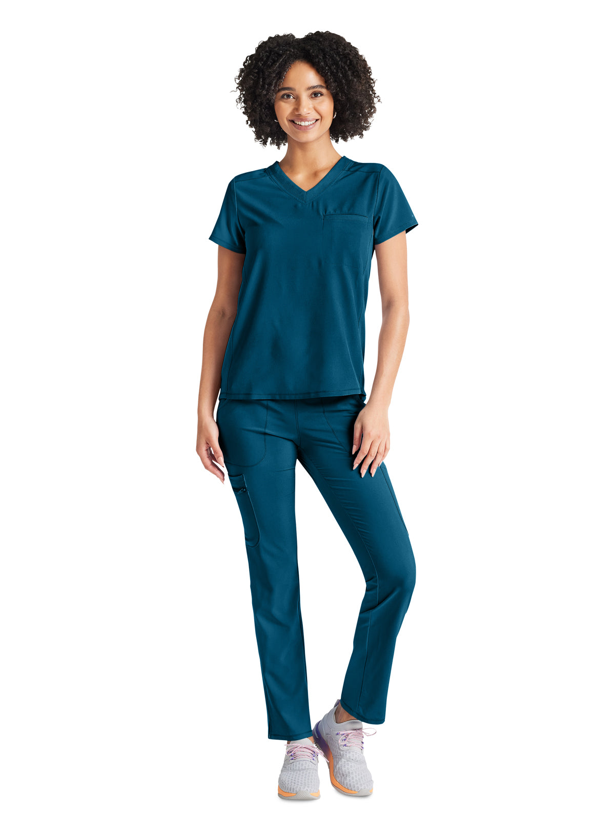 Women's 2-Pocket Tuckable V-Neck Top - IP600A - Caribbean Blue