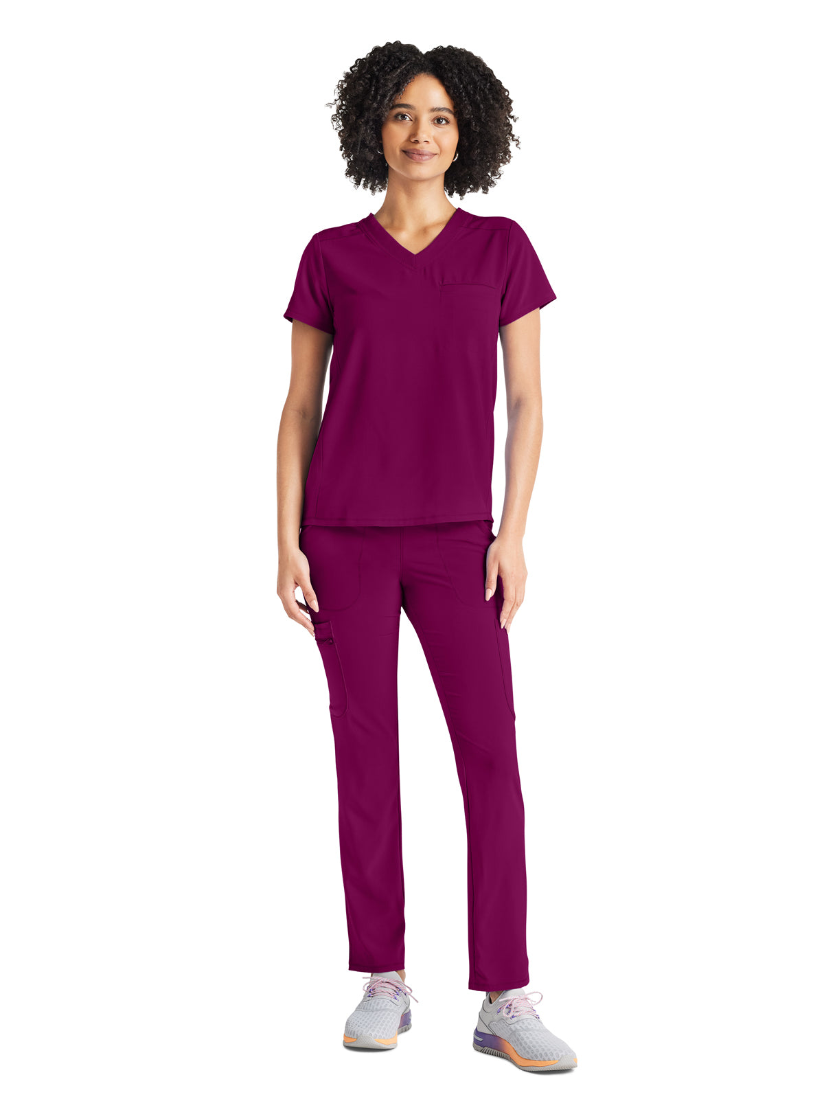 Women's 2-Pocket Tuckable V-Neck Top - IP600A - Wine