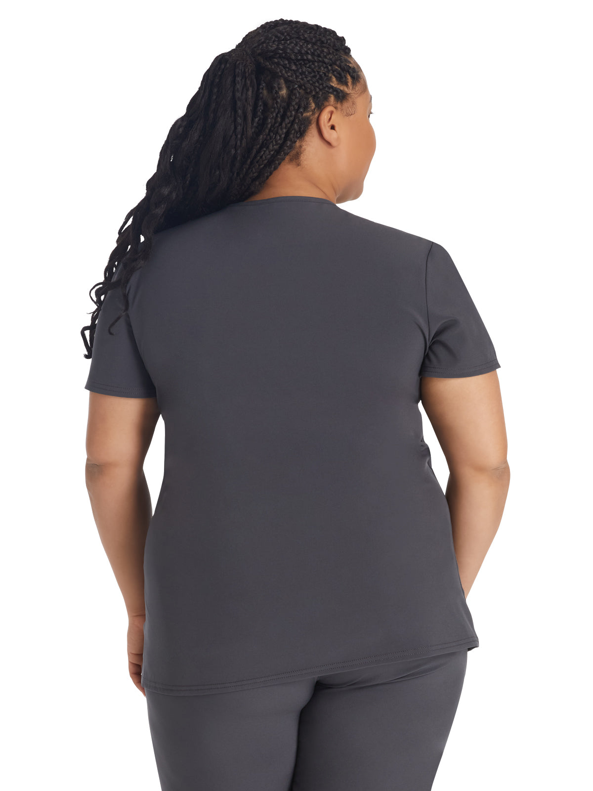 Women's 4-Pocket Cross-Over V-Neck Top - IP845A - Pewter