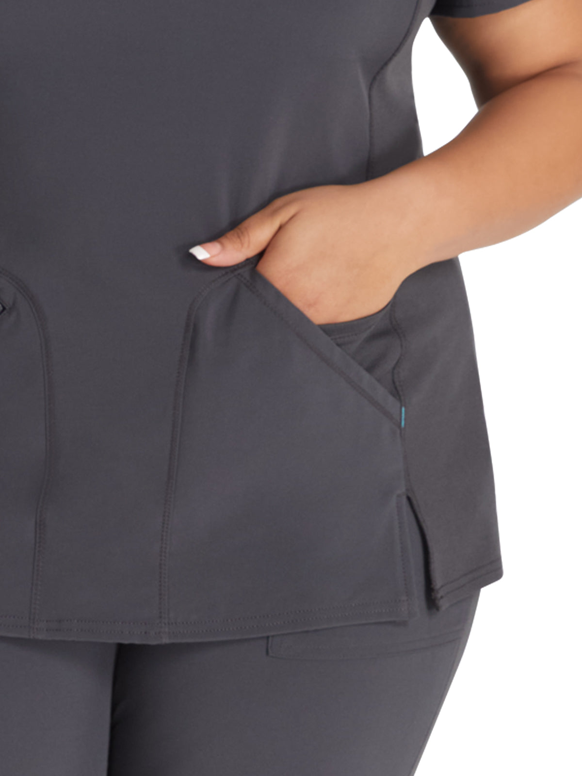 Women's 4-Pocket Cross-Over V-Neck Top - IP845A - Pewter