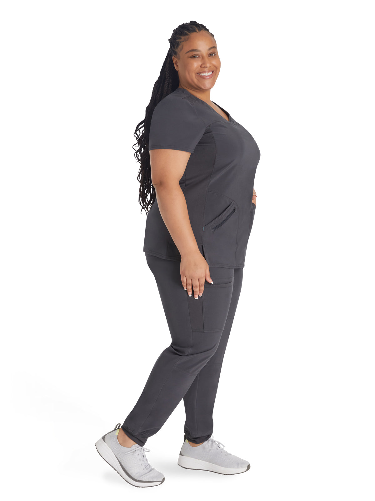 Women's 4-Pocket Cross-Over V-Neck Top - IP845A - Pewter