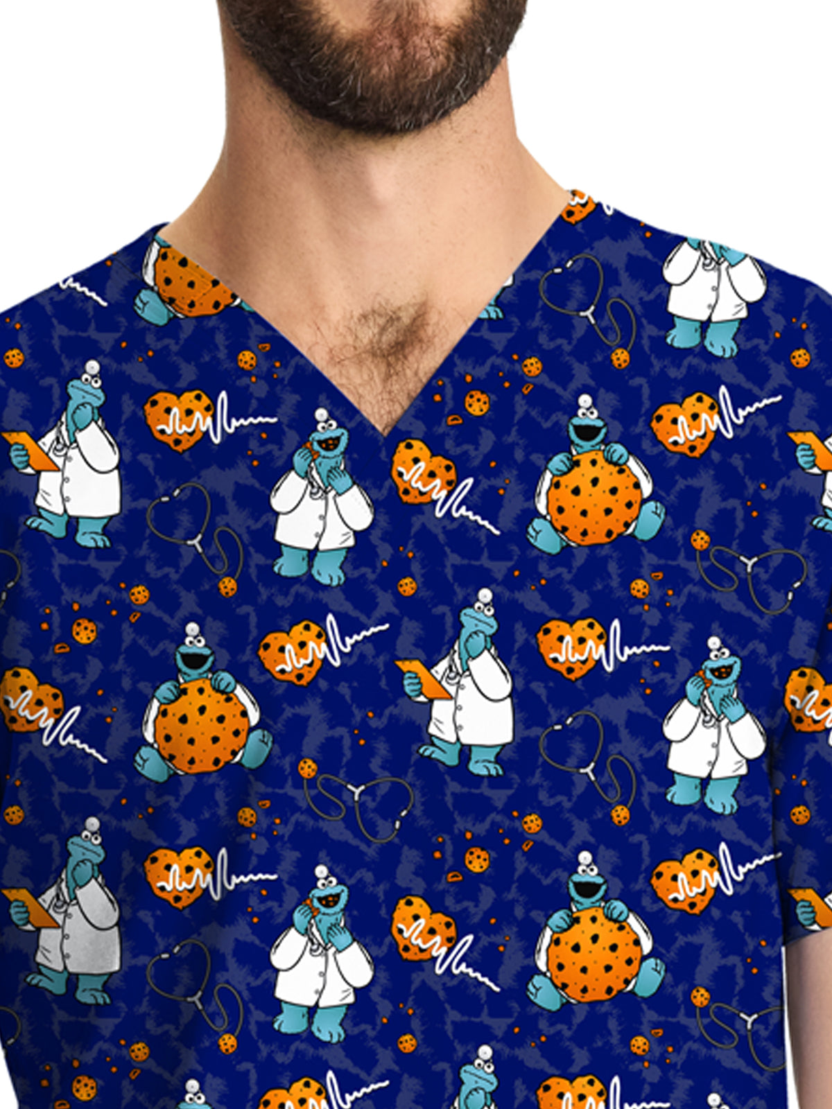 Unisex 2-Pocket V-Neck Print Top - TF728 - Doctor Cookies