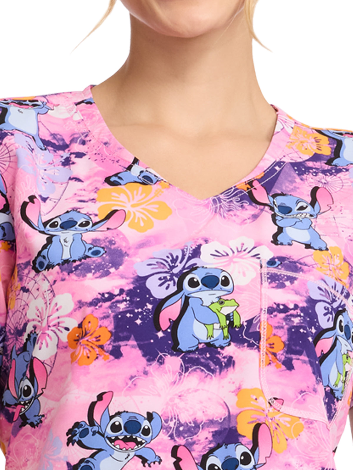 Women's Rounded V-Neck Print Top - TF786 - Celestial Stitch