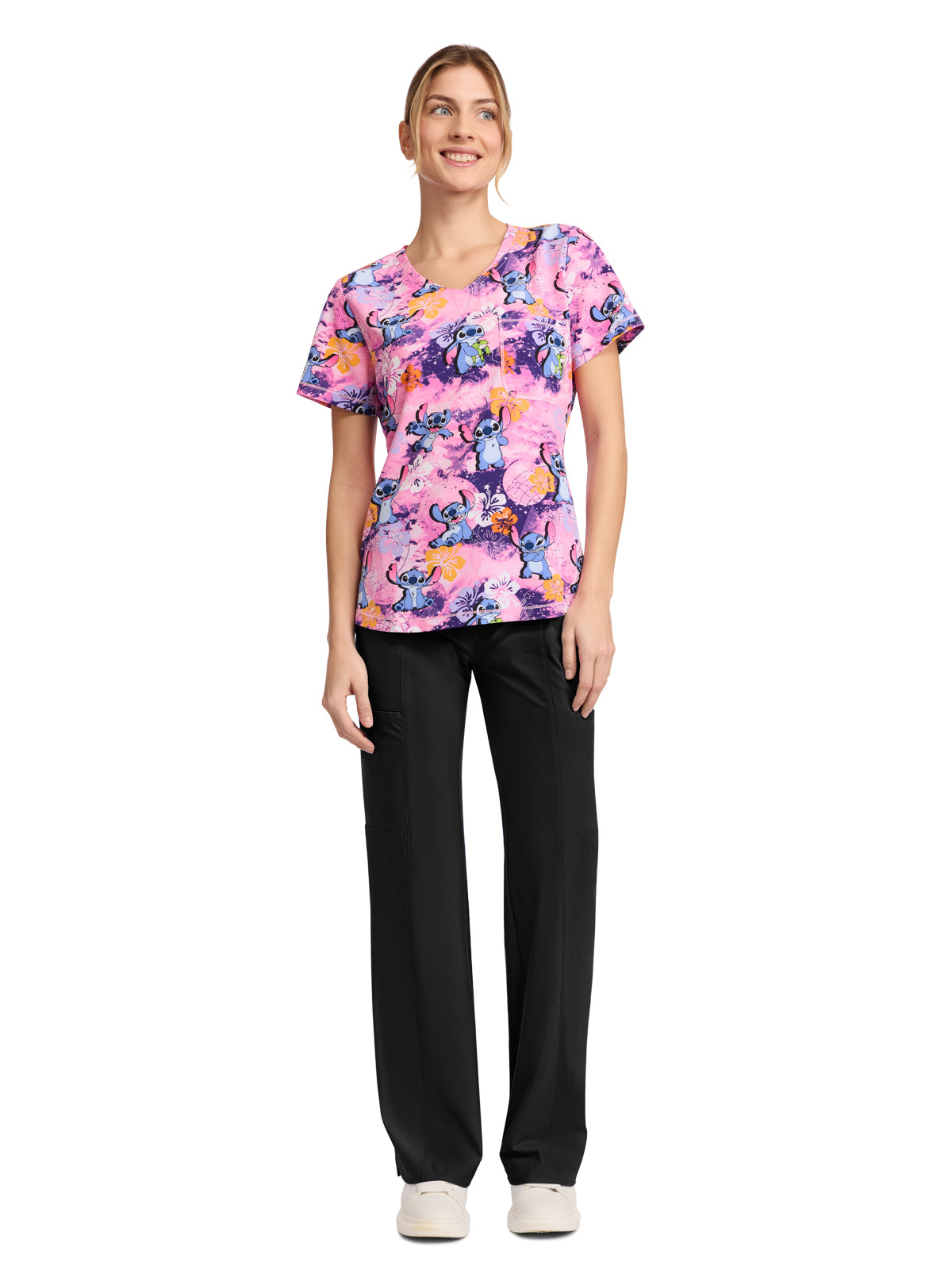 Women's Rounded V-Neck Print Top - TF786 - Celestial Stitch