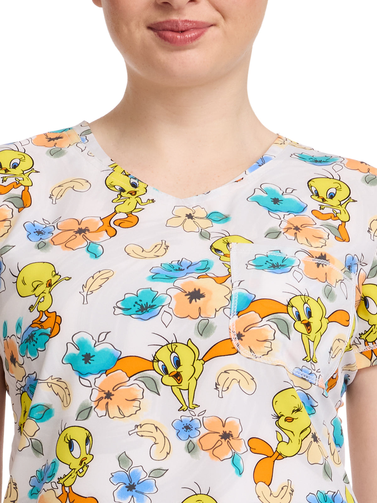 Women's Rounded V-Neck Print Top - TF786 - Tweety Bird Dimension