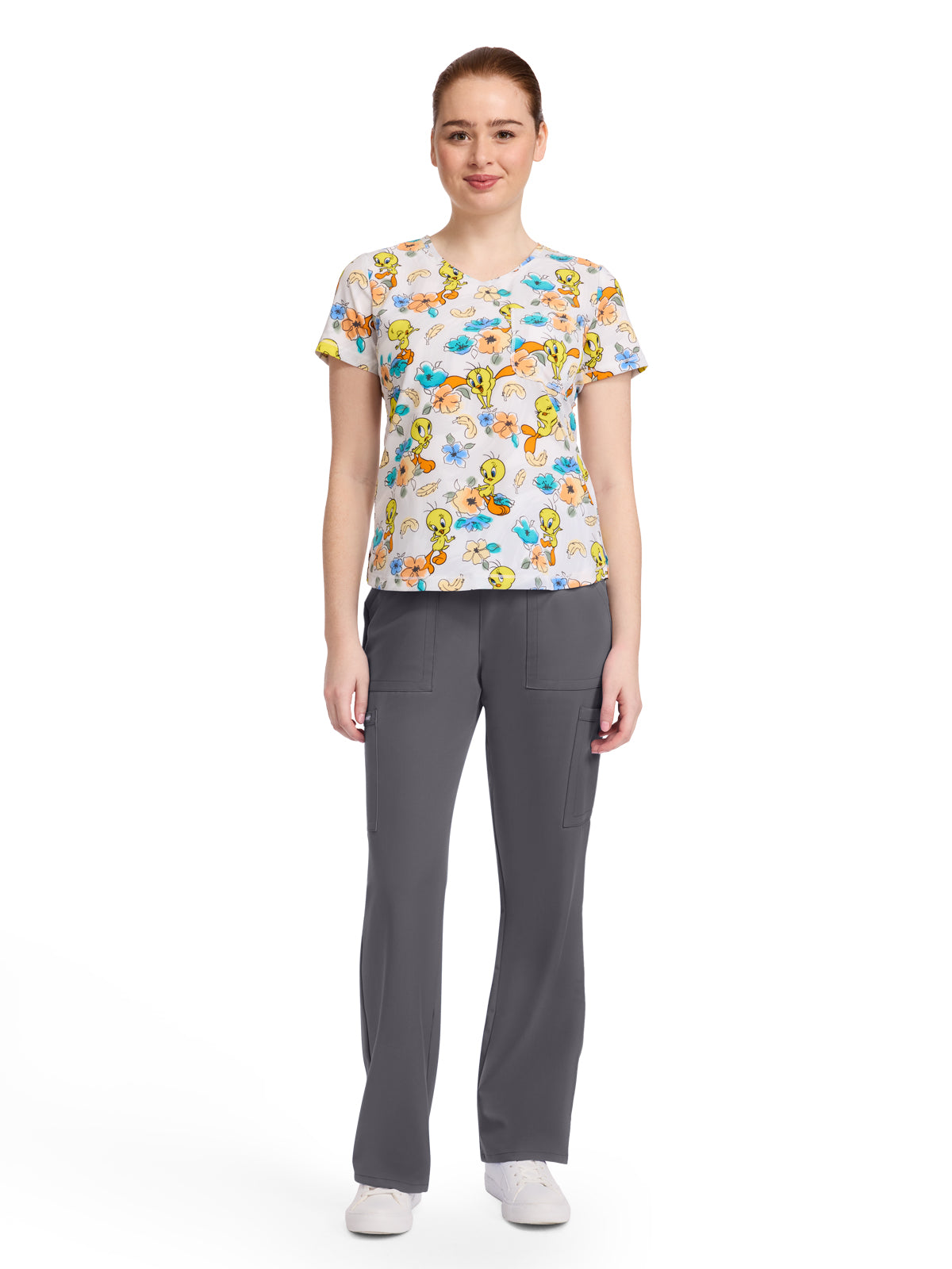Women's Rounded V-Neck Print Top - TF786 - Tweety Bird Dimension