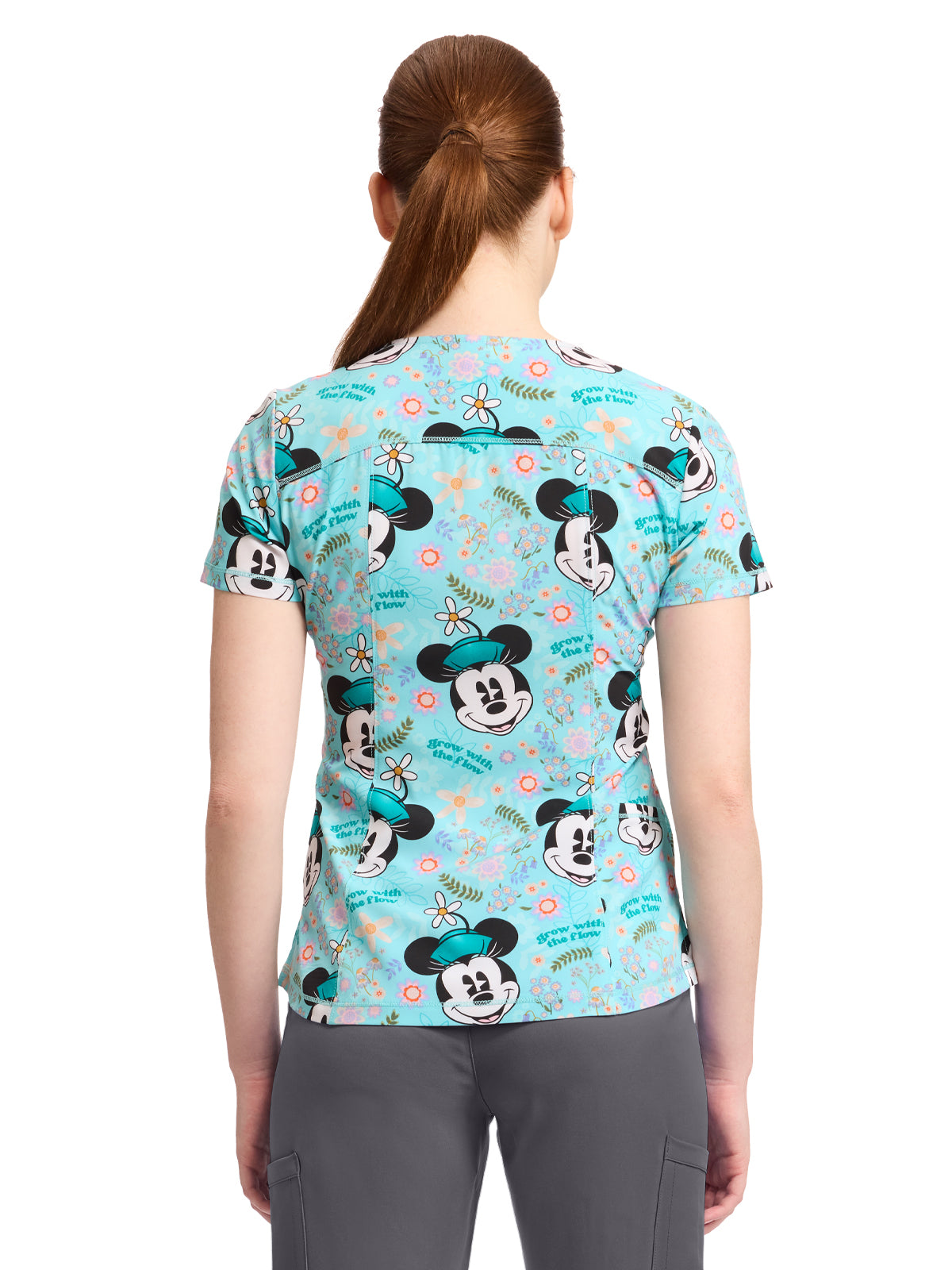 Women's Rounded V-Neck Print Top - TF786 - Garden Grows
