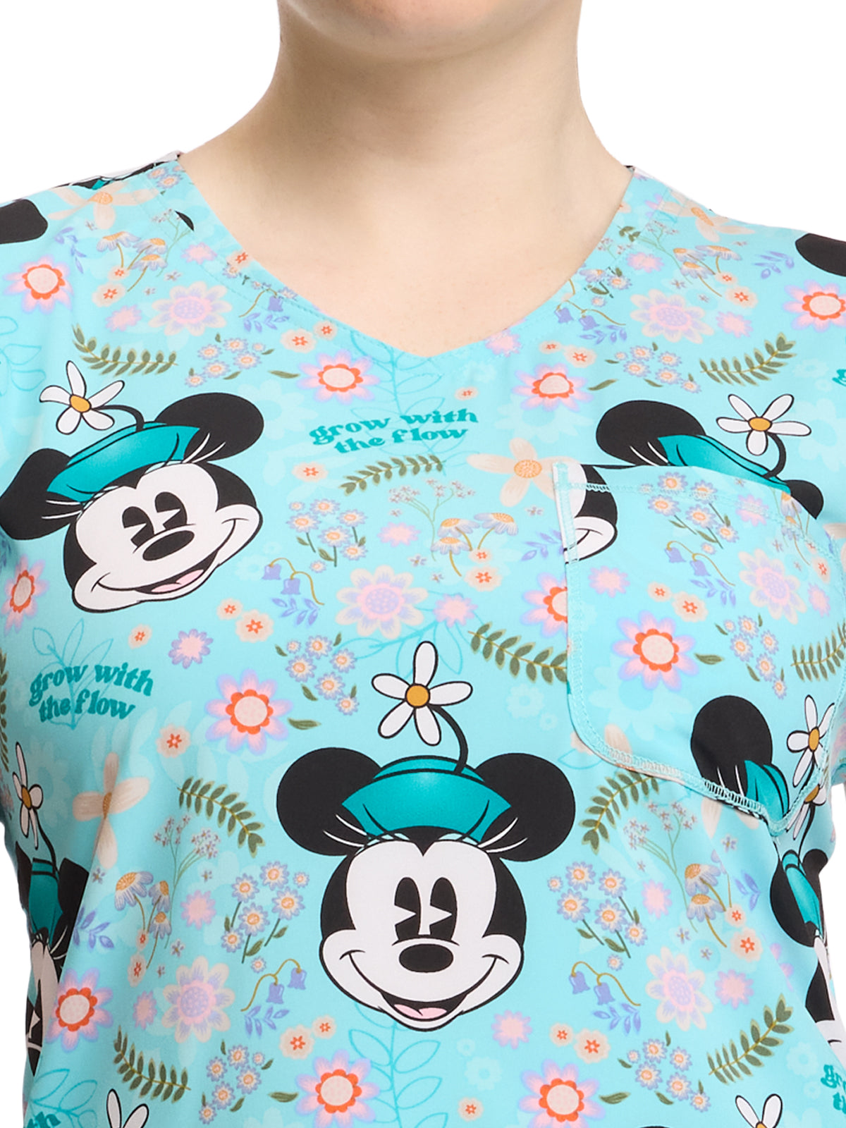 Women's Rounded V-Neck Print Top - TF786 - Garden Grows