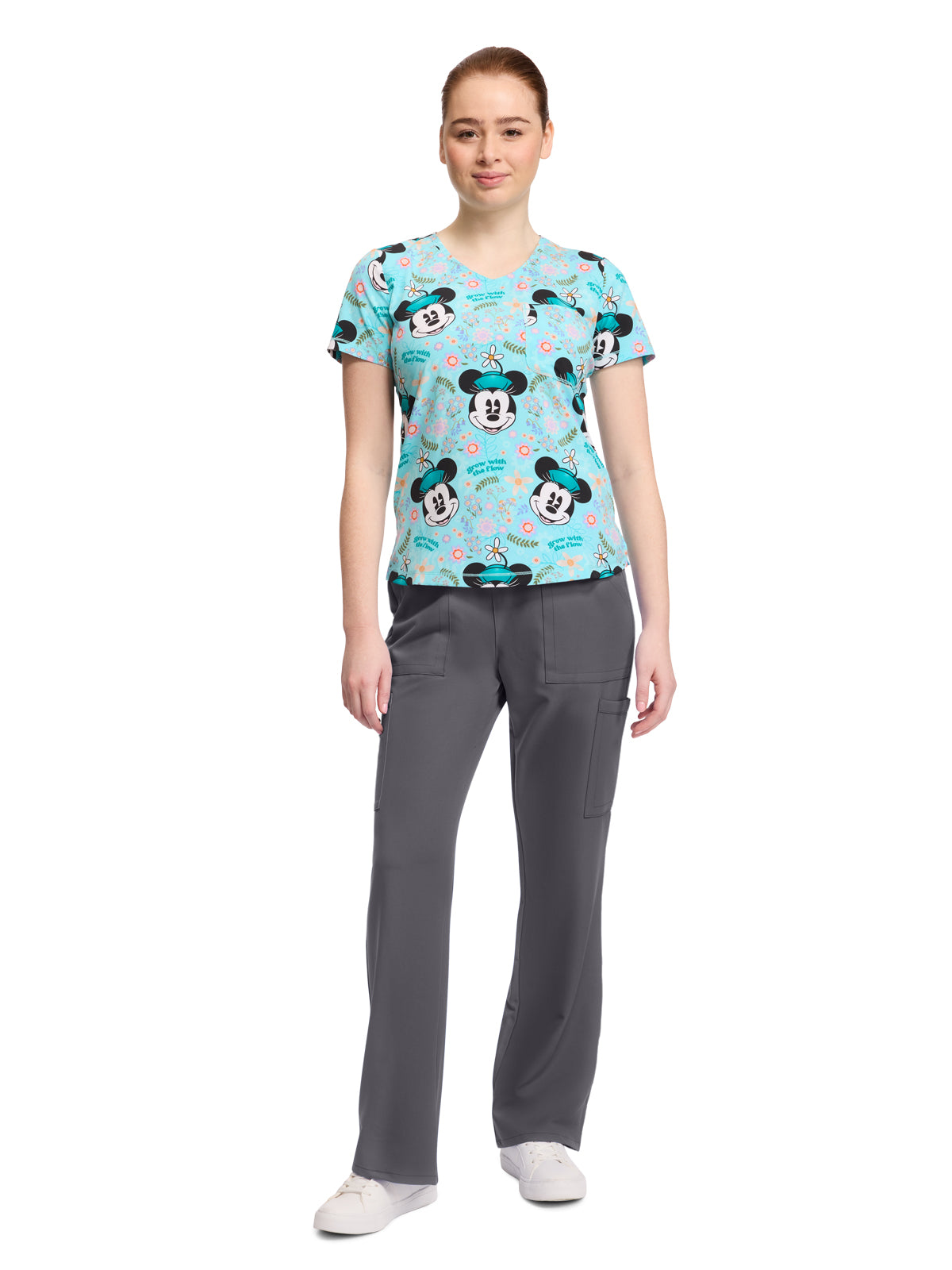 Women's Rounded V-Neck Print Top - TF786 - Garden Grows