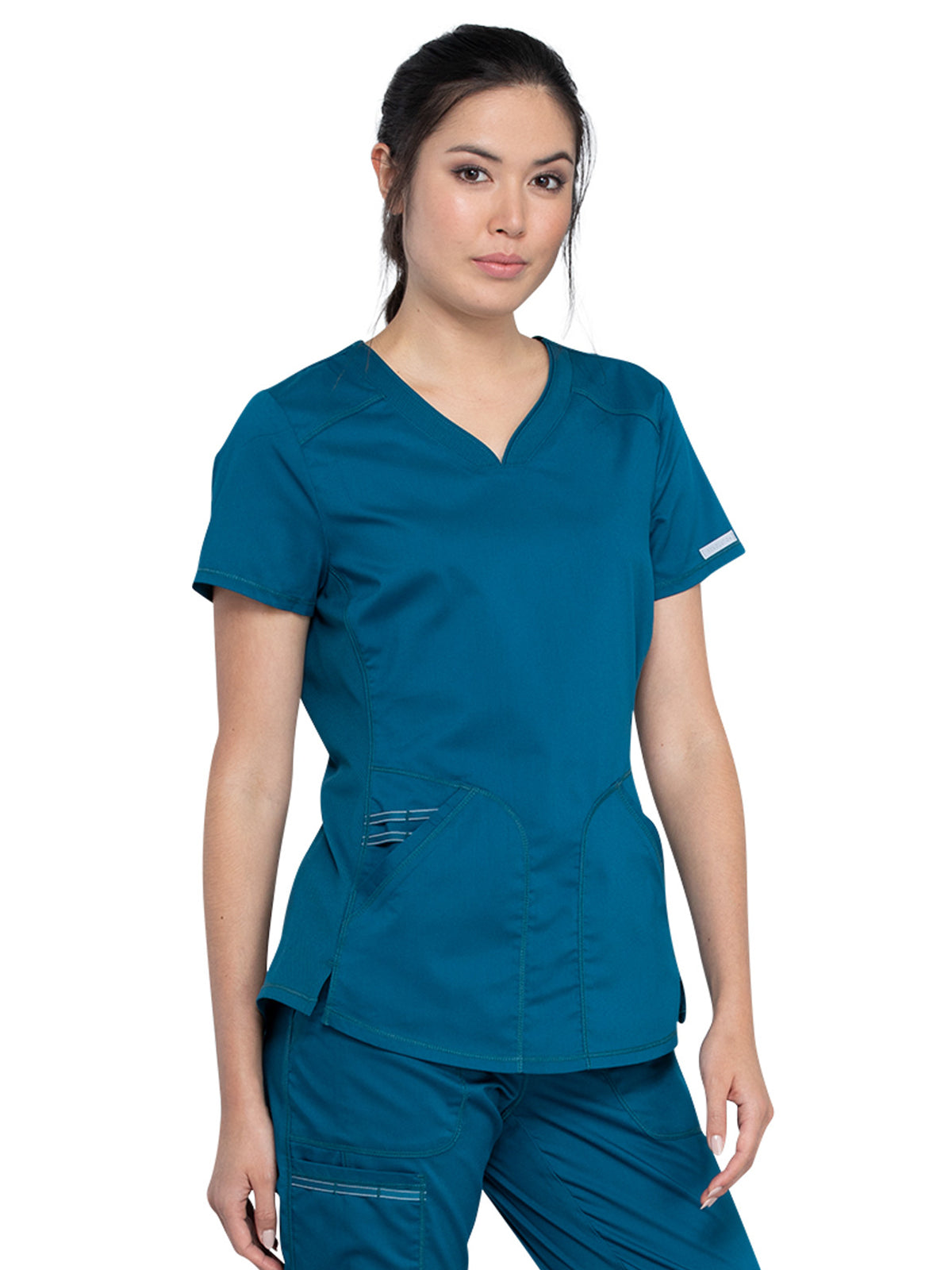 Women's 2-Pocket V-Neck Top - WW601 - Caribbean Blue