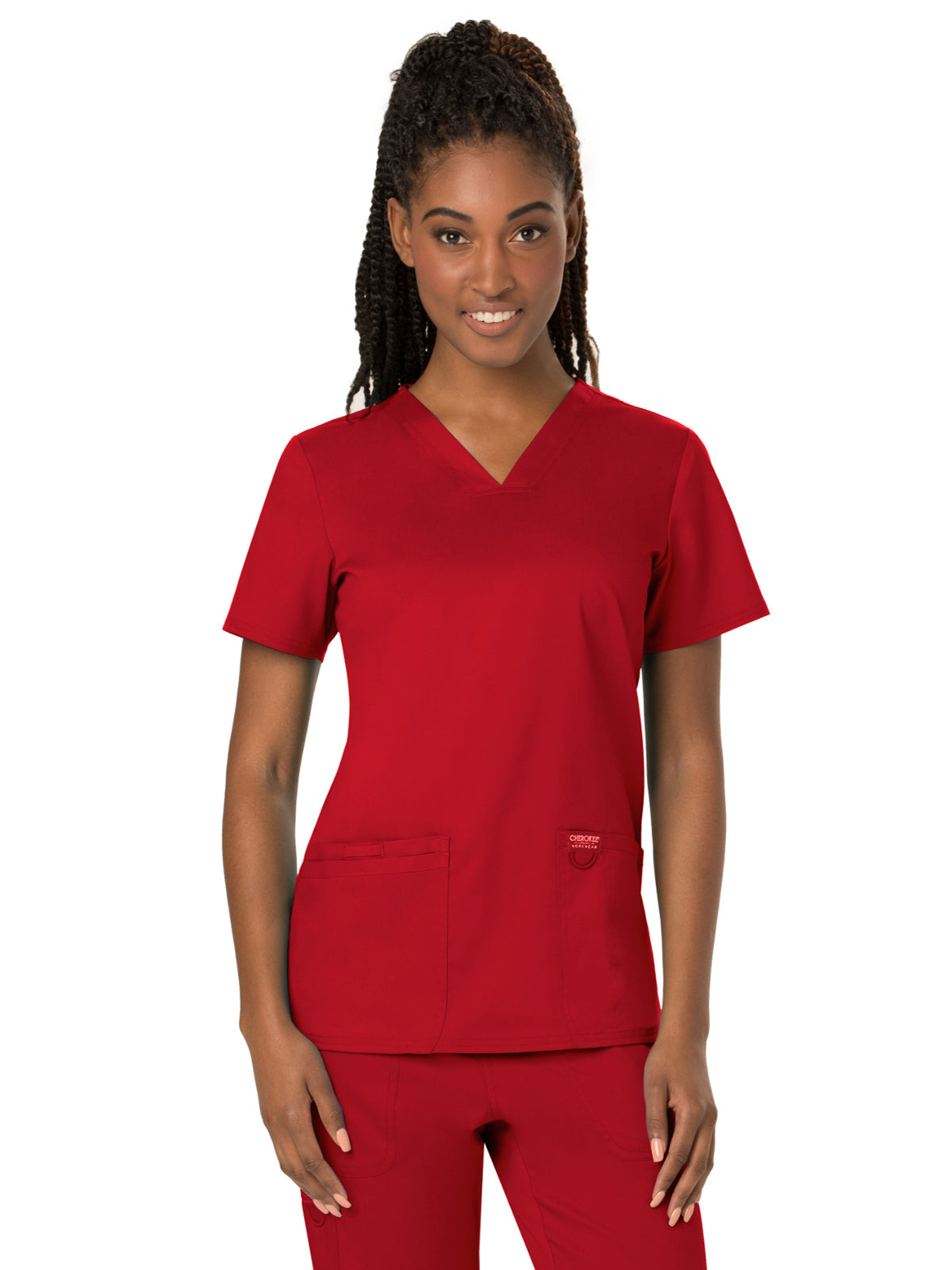 Women's 3-Pocket V-Neck Top - WW620 - Red