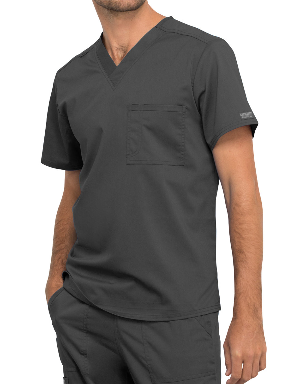 Unisex 1-Pocket Tuckable V-Neck Top - WW625 - Pewter