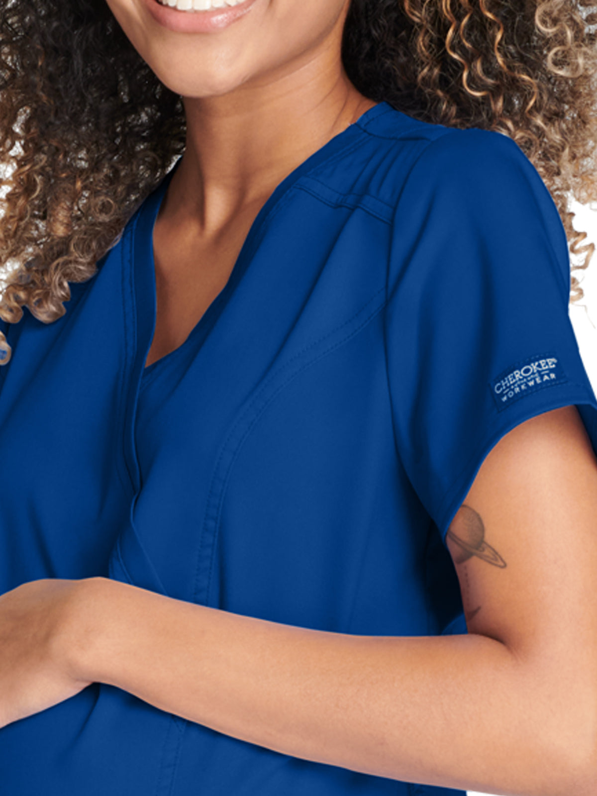 Women's 2-Pocket Maternity Mock Wrap Top - WW688 - Galaxy Blue