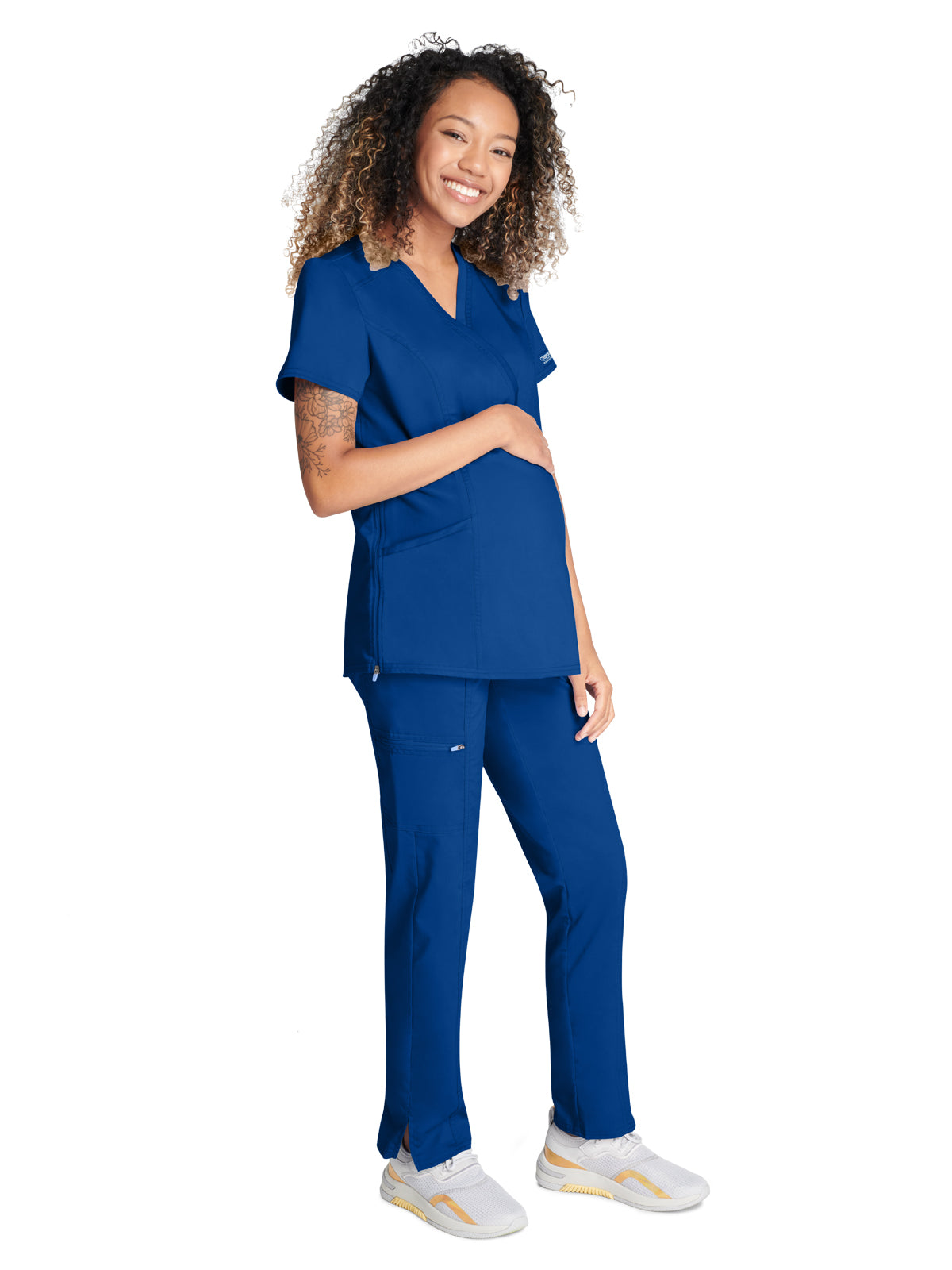 Women's 2-Pocket Maternity Mock Wrap Top - WW688 - Galaxy Blue