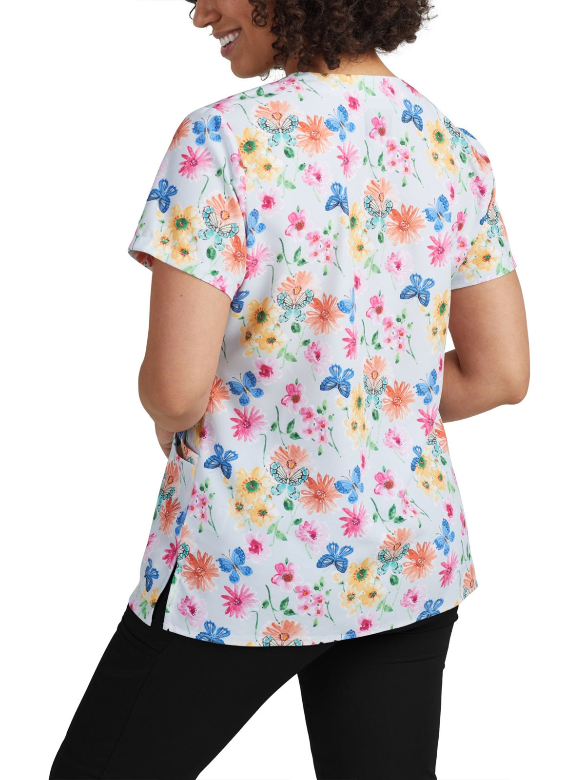 Women's 3-Pocket V-Neck Printed Top - 618 - Garden Tea