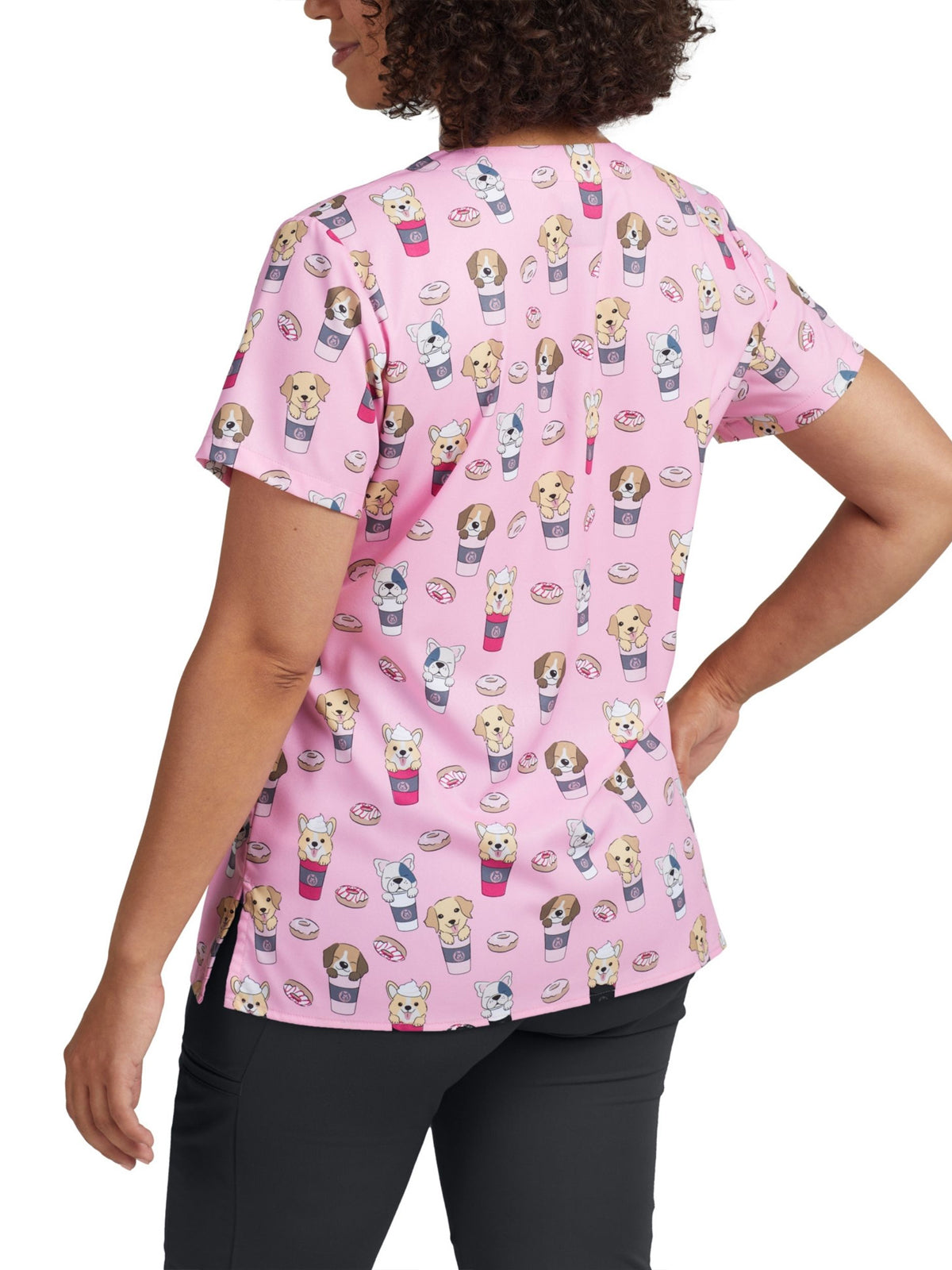 Women's 3-Pocket V-Neck Printed Top - 618 - Pupaccino Brunch WC