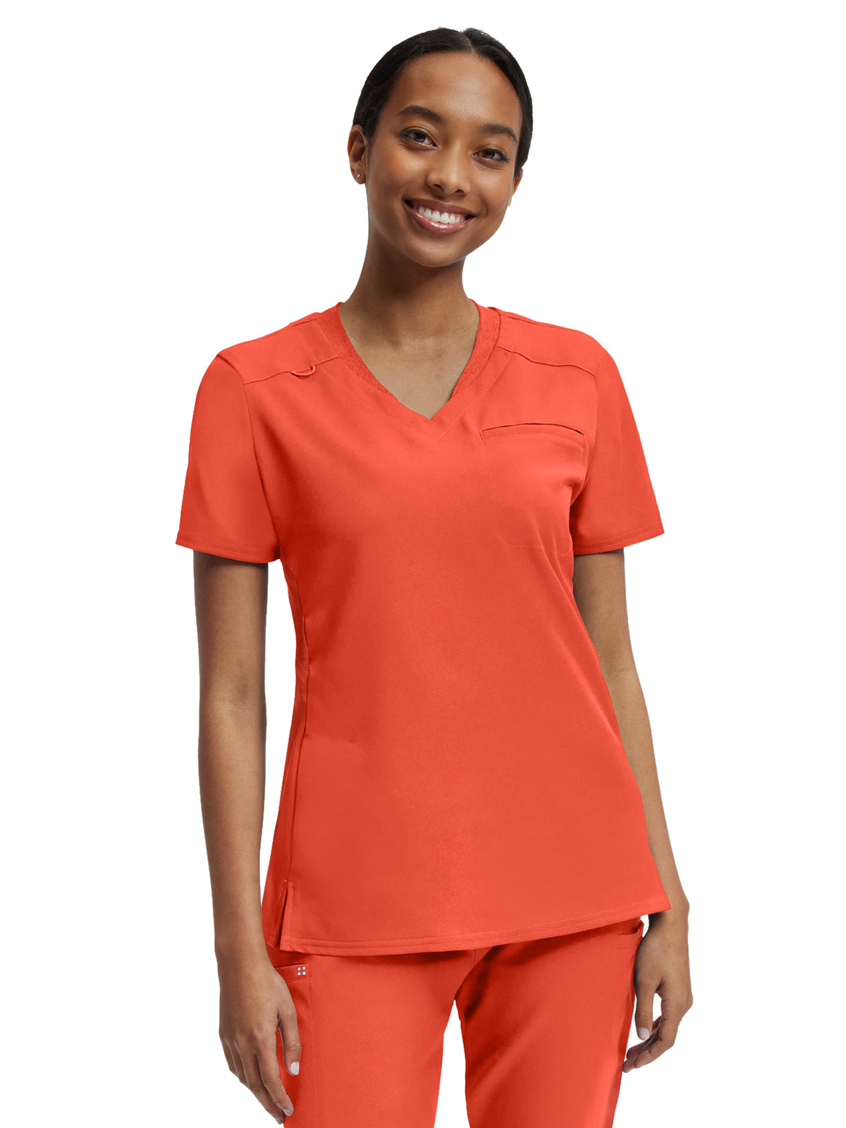 Women's Knit Collar V-Neck Top - WT119 - Coral Sunset