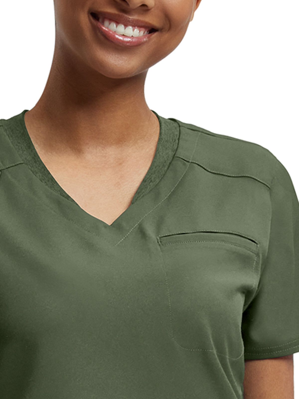 Women's Knit Collar V-Neck Top - WT119 - Olive