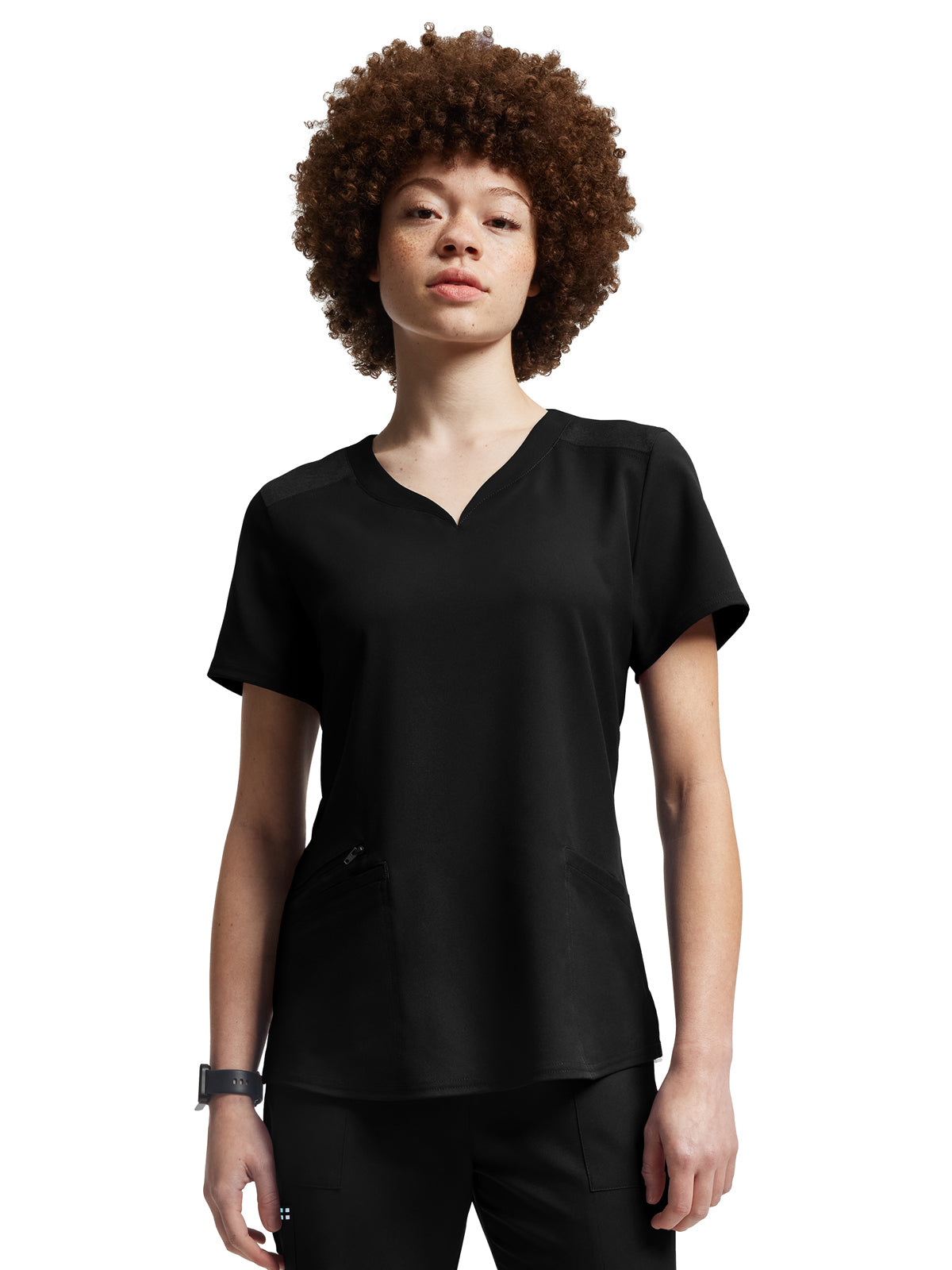 Women's Curved V-Neckline Top - WT121 - Black