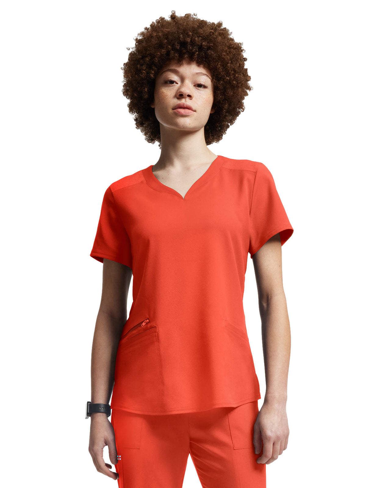 Women's Curved V-Neckline Top - WT121 - Coral Sunset