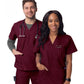 Unisex V-Neck 3 Pocket Top - S8304 - Burgundy