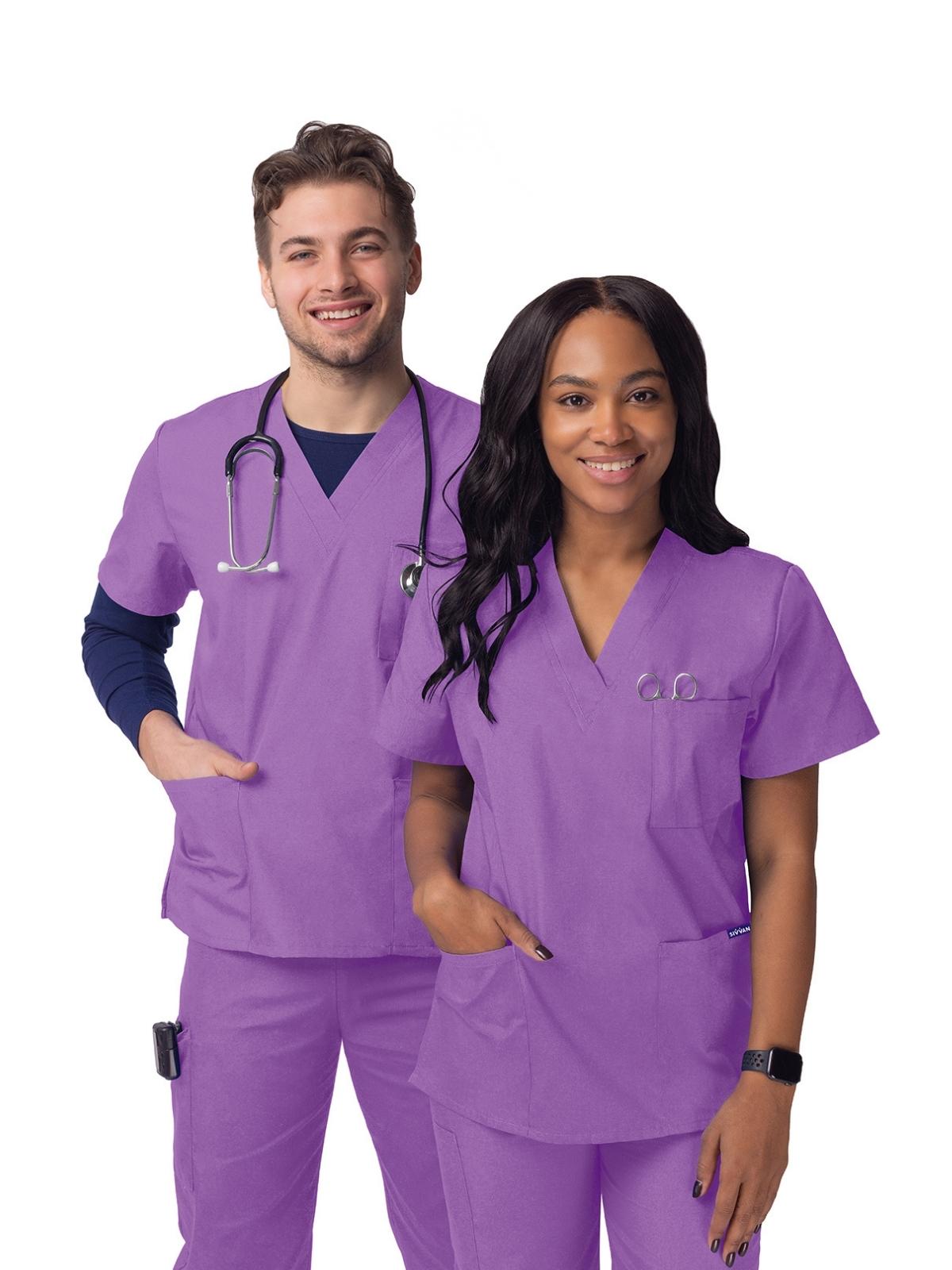 Unisex V-Neck 3 Pocket Top - S8304 - Lavender