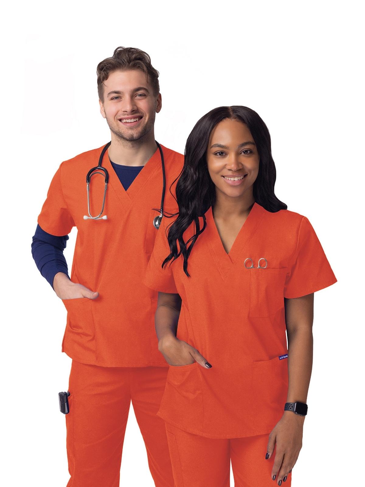 Unisex V-Neck 3 Pocket Top - S8304 - Mandarin Orange