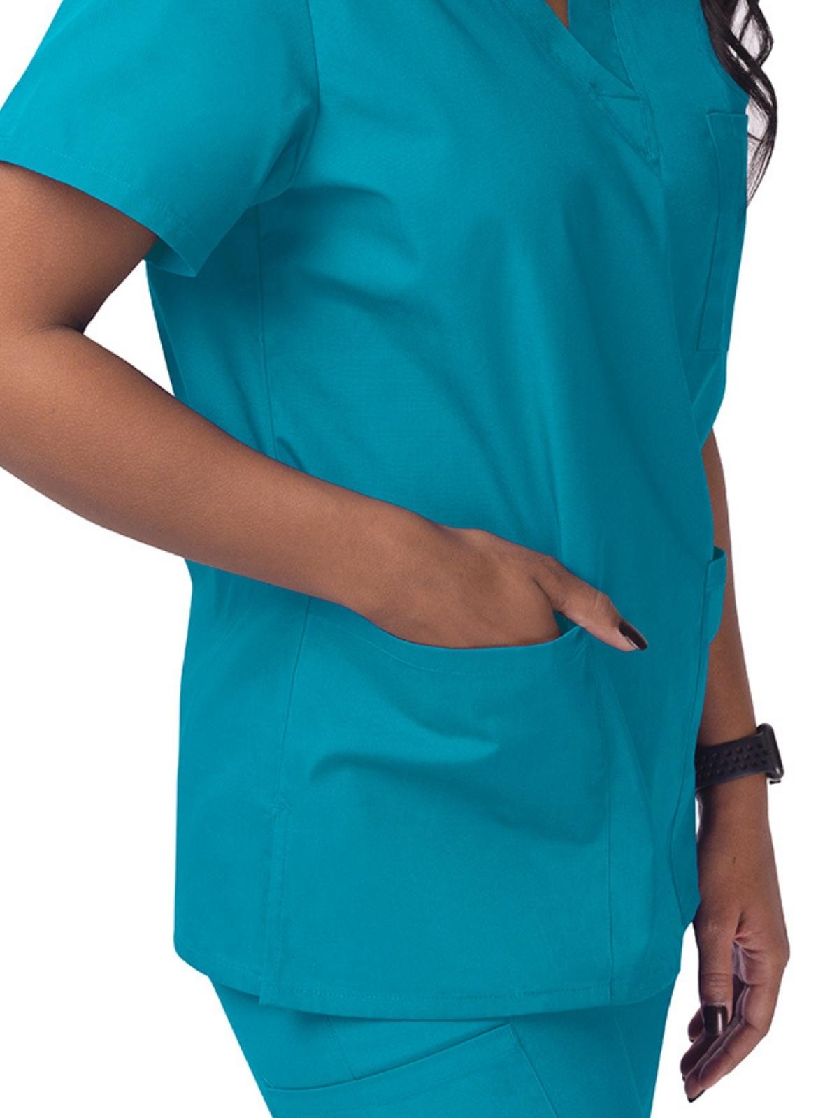 Unisex V-Neck 3 Pocket Top - S8304 - Teal Blue