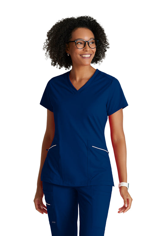 Women's 2 Pocket V-Neck Top - BOT209 - Indigo (Navy)