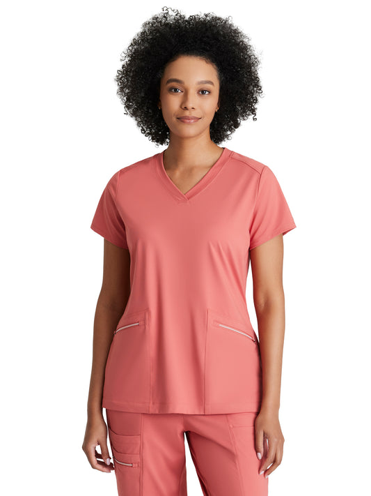 Women's 2 Pocket V-Neck Top - BOT209 - Ginger Rose