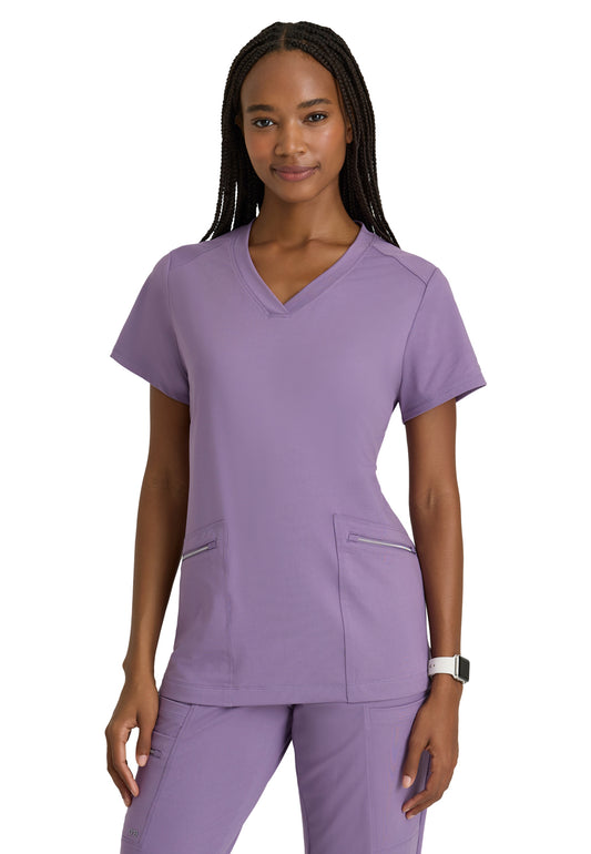 Women's 2 Pocket V-Neck Top - BOT209 - Dusty Lavender