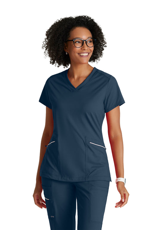 Women's 2 Pocket V-Neck Top - BOT209 - Steel