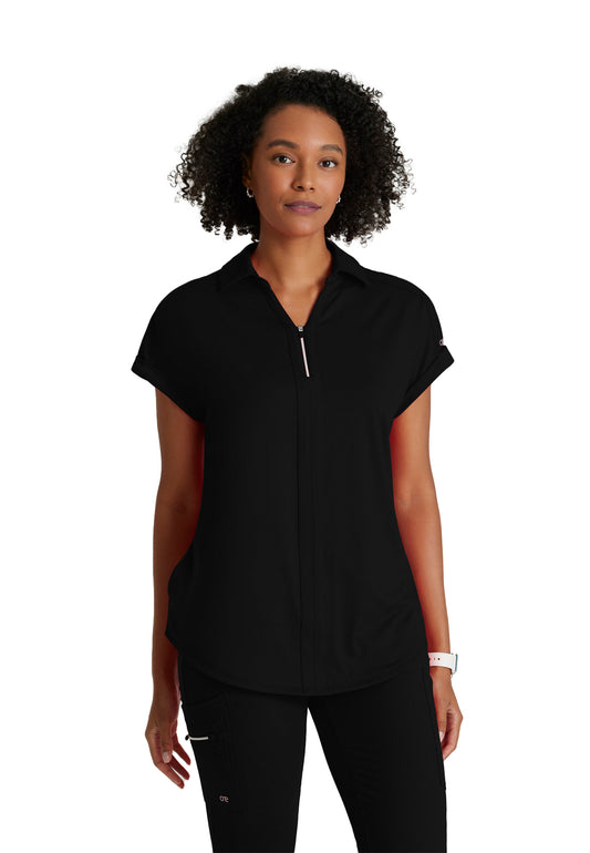 Women's 2 Pocket Zip Neck Dolman Top - BOT210 - Black