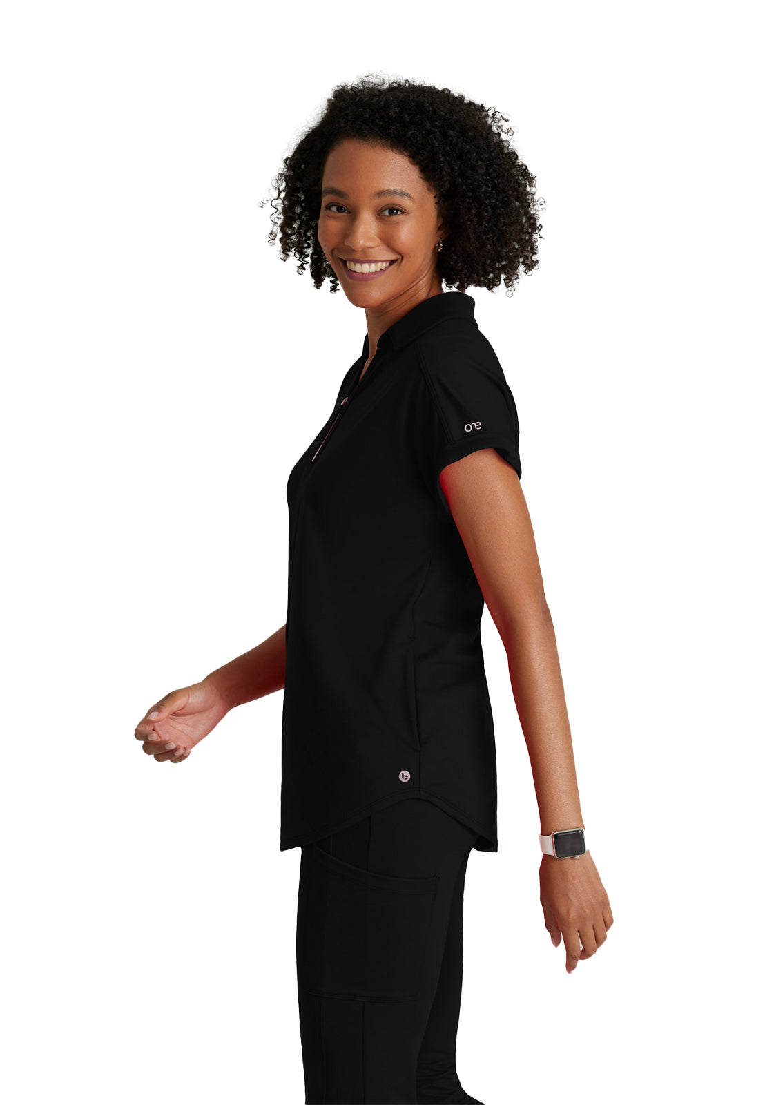 Women's 2 Pocket Zip Neck Dolman Top - BOT210 - Black
