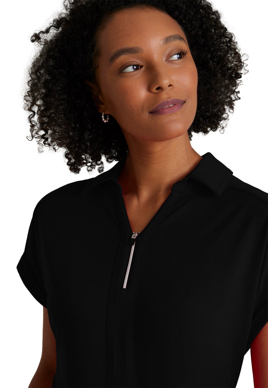 Women's 2 Pocket Zip Neck Dolman Top - BOT210 - Black