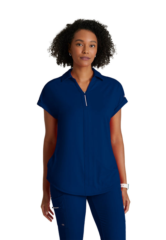 Women's 2 Pocket Zip Neck Dolman Top - BOT210 - Indigo (Navy)