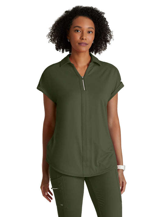 Women's 2 Pocket Zip Neck Dolman Top - BOT210 - Olive
