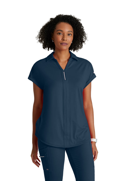 Women's 2 Pocket Zip Neck Dolman Top - BOT210 - Steel