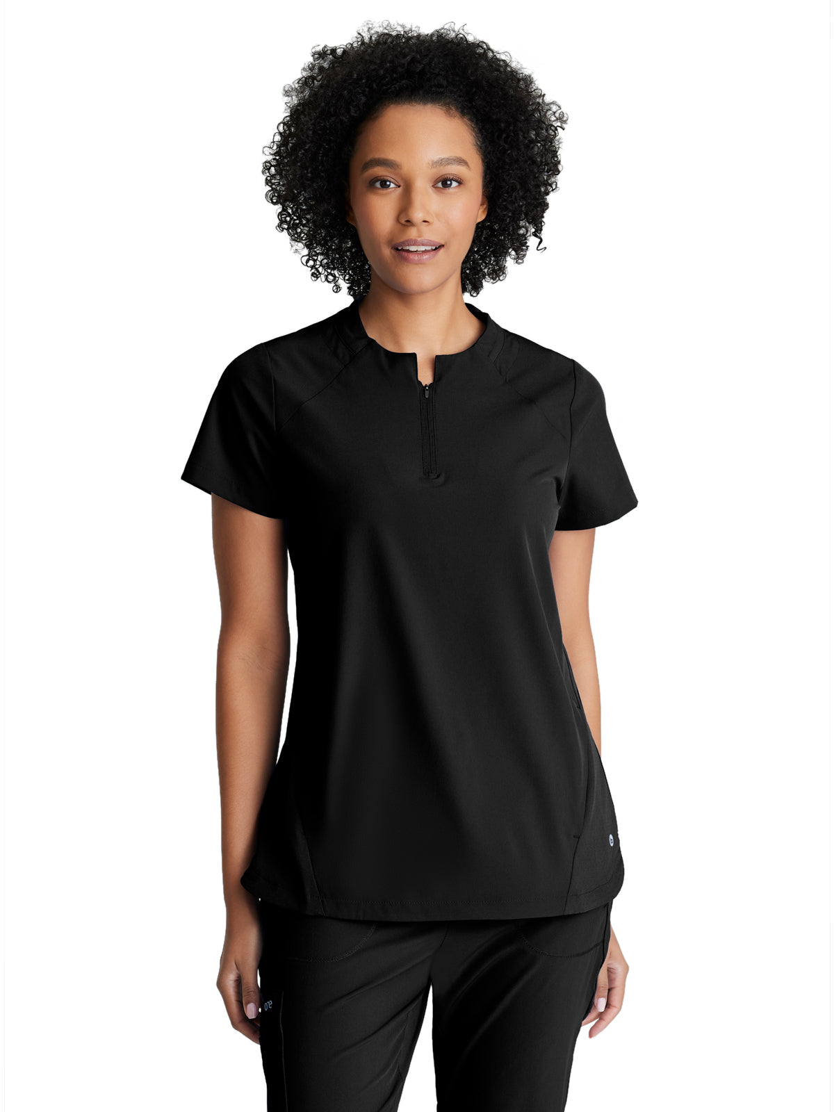 Women's 2 Pocket Banded Zip Collar Flux Top - BOT216 - Black