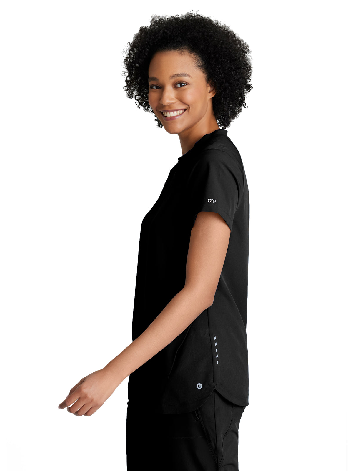 Women's 2 Pocket Banded Zip Collar Flux Top - BOT216 - Black
